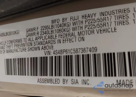 2008 Subaru Outback 2.5I/2.5I L.l. Bean Edition из США, поврежденный, VIN 4S4BP61C587367409